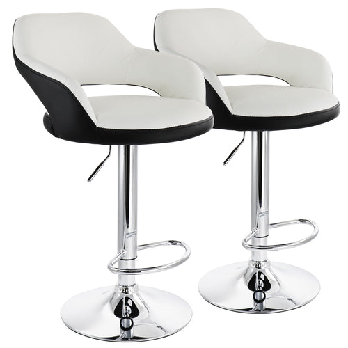 Elama  2 Piece Adjustable Faux Leather Bar Stool in White with Black Trim and Chrome Base