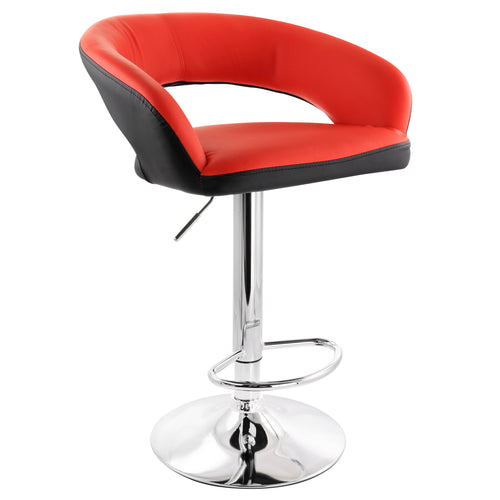 Elama  Adjustable Faux Leather Open Back Bar Stool in Red and Black