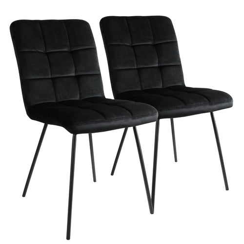 Elama  2 Piece Velvet Tufted Accent Chairs in Black with Black Metal Legs