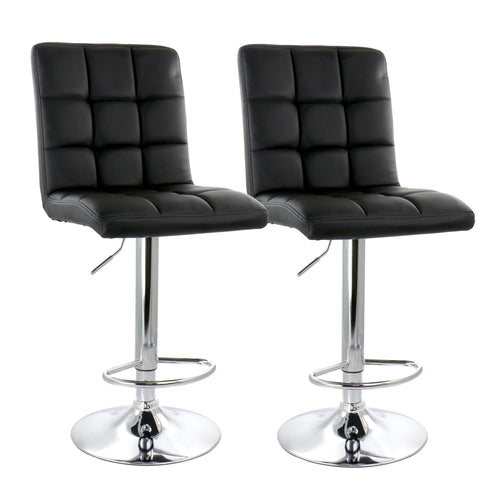 Elama  2 Piece Square Tufted Faux Leather Adjustable Bar Stool in Black with Chrome Base