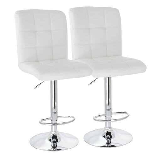Elama  2 Piece Square Tufted Faux Leather Adjustable Bar Stool in White with Chrome Base