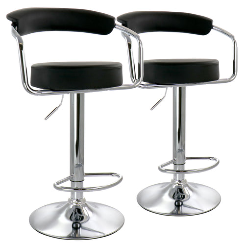 Elama  2 Piece Faux Leather Retro Adjustable Bar Stool in Black with Chrome Handles and Base