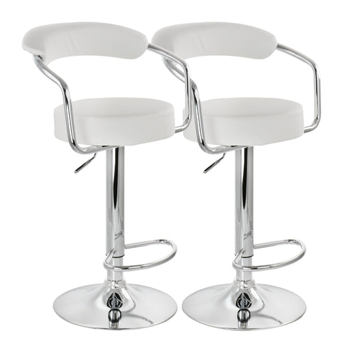 Elama  2 Piece Faux Leather Retro Adjustable Bar Stool in White with Chrome Handles and Base