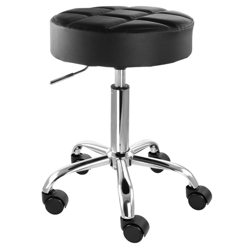 Elama  Faux Leather Adjustable Backless Rolling Stool in Black with Chrome Base