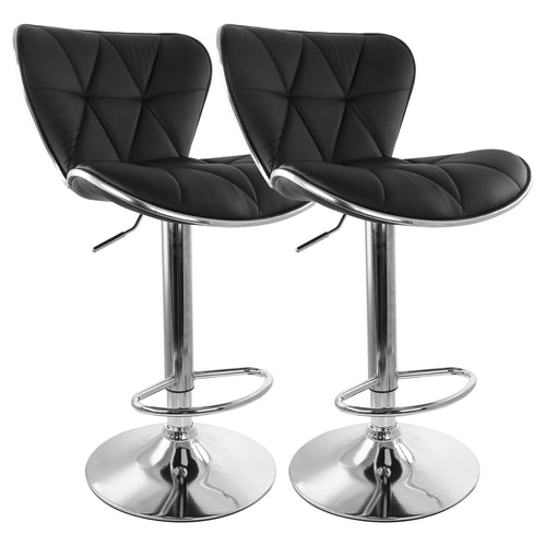 Elama  2 Piece Diamond Tufted Faux Leather Adjustable Bar Stool in Black with Chrome Trim and Base