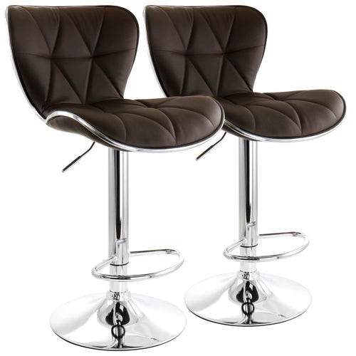 Elama  2 Piece Diamond Tufted Faux Leather Adjustable Bar Stool in Brown with Chrome Trim and Base