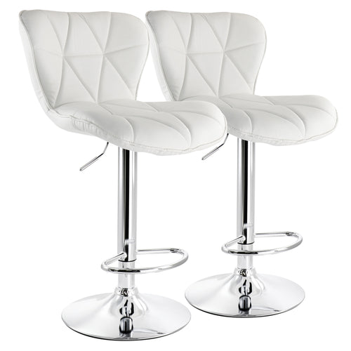 Elama  2 Piece Diamond Tufted Faux Leather Adjustable Bar Stool in White with Chrome Base