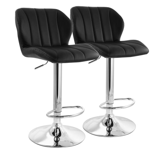 Elama  2 Piece Adjustable Faux Leather Stripe Tufted Bar Stool in Black with Chrome Base