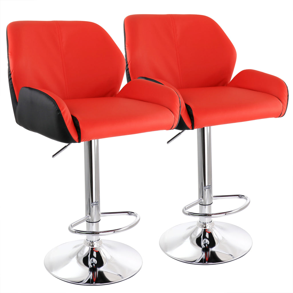 Elama  2 Piece Adjustable Faux Leather Bar Stool in Red and Black with Chrome Base