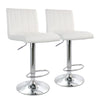 Elama  2 Piece Tufted Faux Leather Adjustable Bar Stool in White with Chromed Base