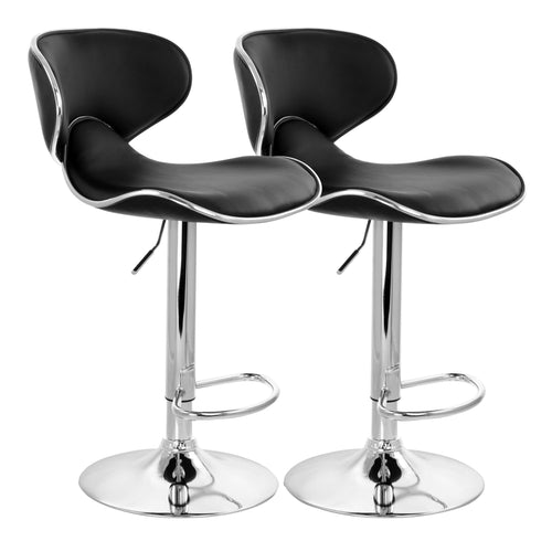 Elama  2 Piece Slim Faux Leather Adjustable Bar Stool in Black with Chrome Base