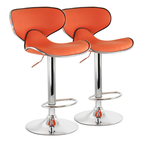 Elama  2 Piece Slim Faux Leather Adjustable Bar Stool in Orange with Chrome Base