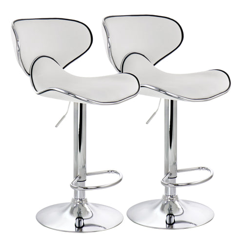 Elama  2 Piece Faux Leather Adjustable Bar Stool in White with Chrome Base