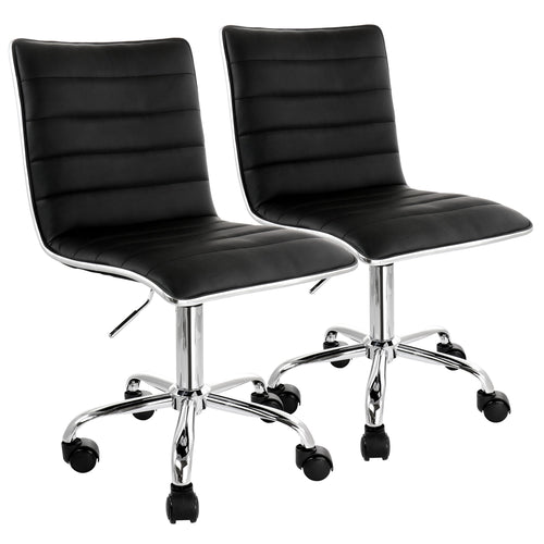 Elama  2 Piece Adjustable Faux Leather Rolling Office Chair in Black with Chrome Finish
