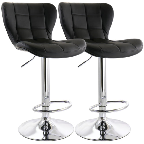 Elama  2 Piece Adjustable Faux Leather Bar Stool in Black with Chrome Base