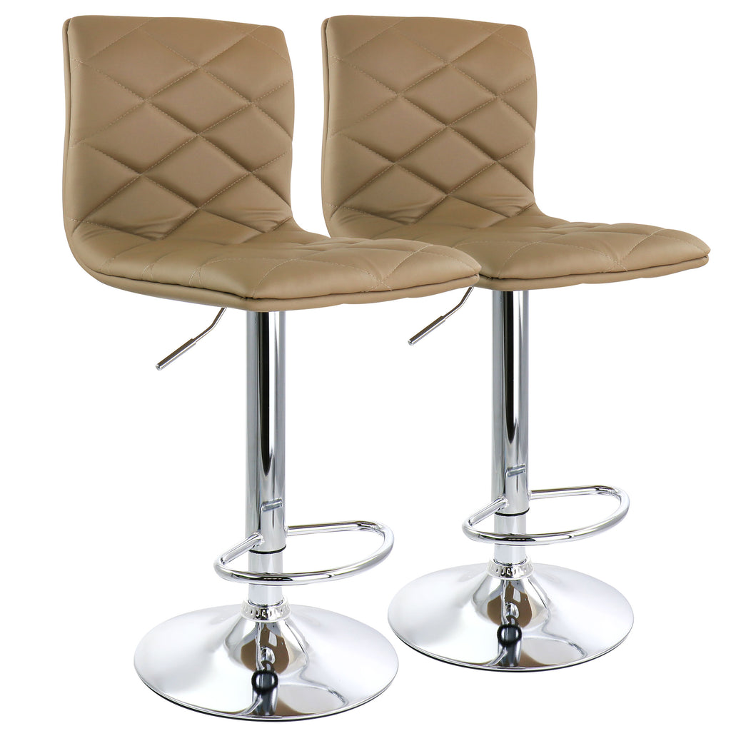 Elama  2 Piece Adjustable Diamond Tufted Faux Leather Bar Stool in Camel with Chrome Base