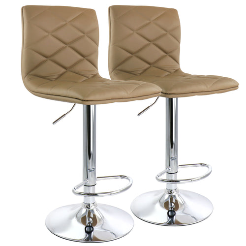 Elama  2 Piece Adjustable Diamond Tufted Faux Leather Bar Stool in Camel with Chrome Base