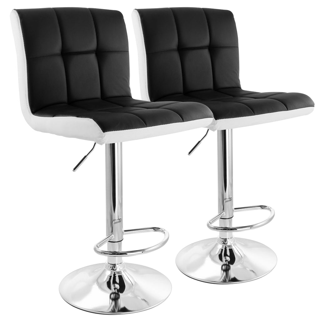 Elama  2 Piece Faux Leather Tufted Bar Stool in Black and White with Chrome Base
