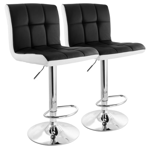 Elama  2 Piece Faux Leather Tufted Bar Stool in Black and White with Chrome Base
