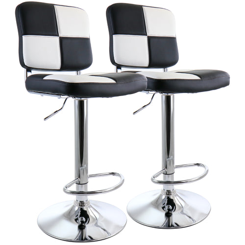 Elama  2 Piece Adjustable Faux Leather Bar Stool in Black and White with Chrome Base