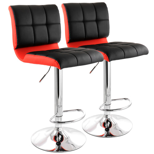 Elama  2 Piece Adjustable Faux Leather Two Toned Bar Stool in Black and Red