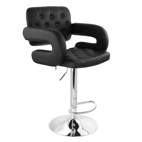 Elama  Faux Leather Tufted Bar Stool in Black with Chrome Base and Adjustable Height