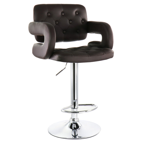 Elama  Faux Leather Tufted Bar Stool in Brown with Chrome Base and Adjustable Height