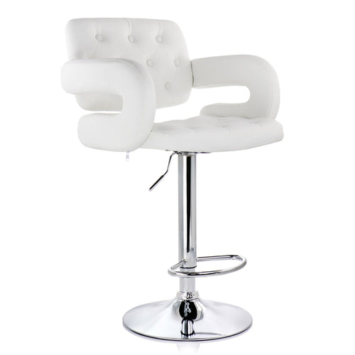 Elama  Faux Leather Tufted Bar Stool in White with Chrome Base and Adjustable Height