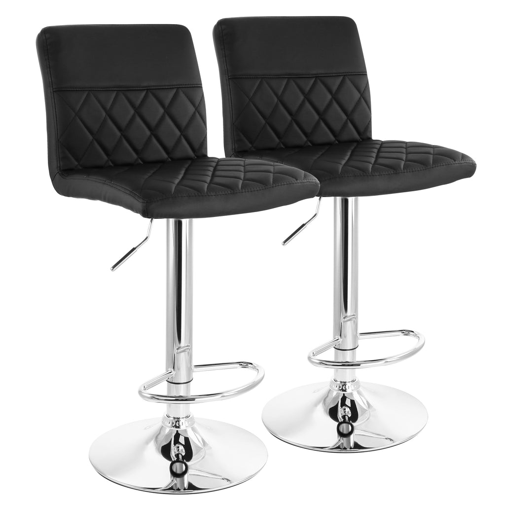 Elama  2 Piece Adjustable Faux Leather Bar Stool in Black with Chrome Base