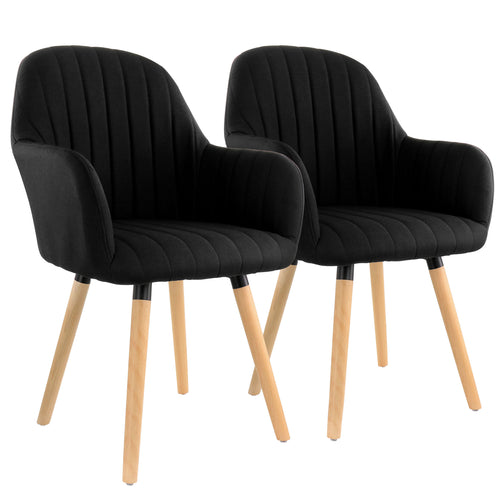 Elama  2 Piece Fabric Tufted Chair in Black with Wooden Legs