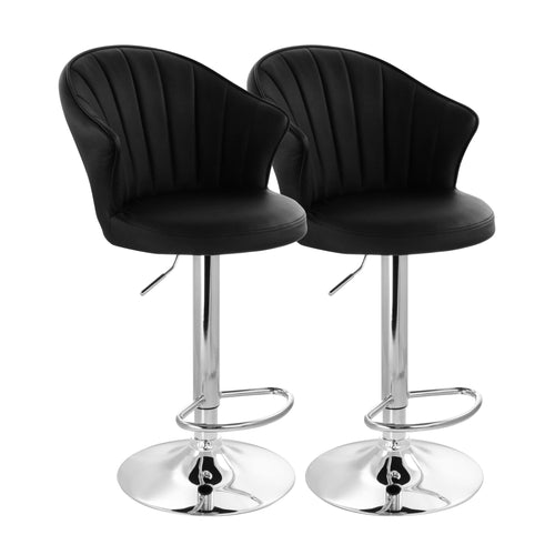 Elama  2 Piece Shell Back Faux Leather Adjustable Bar Stool in Black with Chrome Base