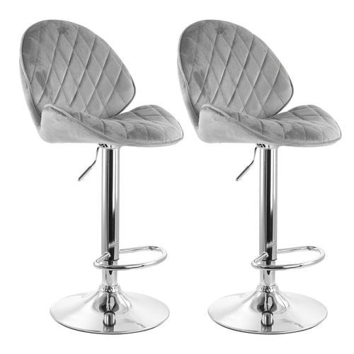 Elama  2 Piece Diamond Tufted Velvet Material Adjustable Bar Stool in Gray with Chrome Trim and Base