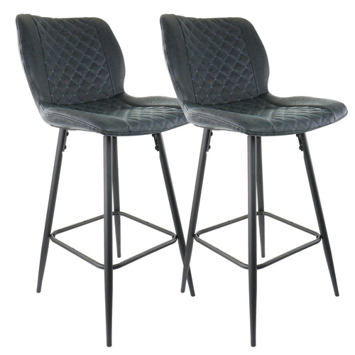 Elama  2 Piece Diamond Stitched Faux Leather Bar Chair in Black with Metal Legs