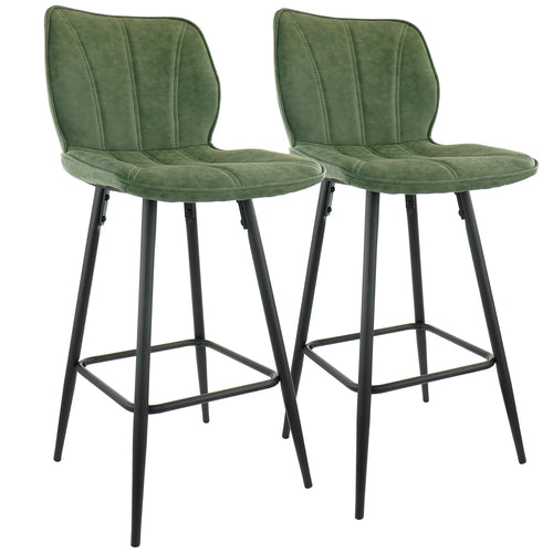 Elama  2 Piece Faux Leather Bar Chair in Green with Metal Legs