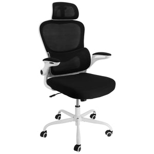 Elama  High Back Adjustable Mesh and Fabric Office Chair in Black on White Frame with Adjustable Head Rest