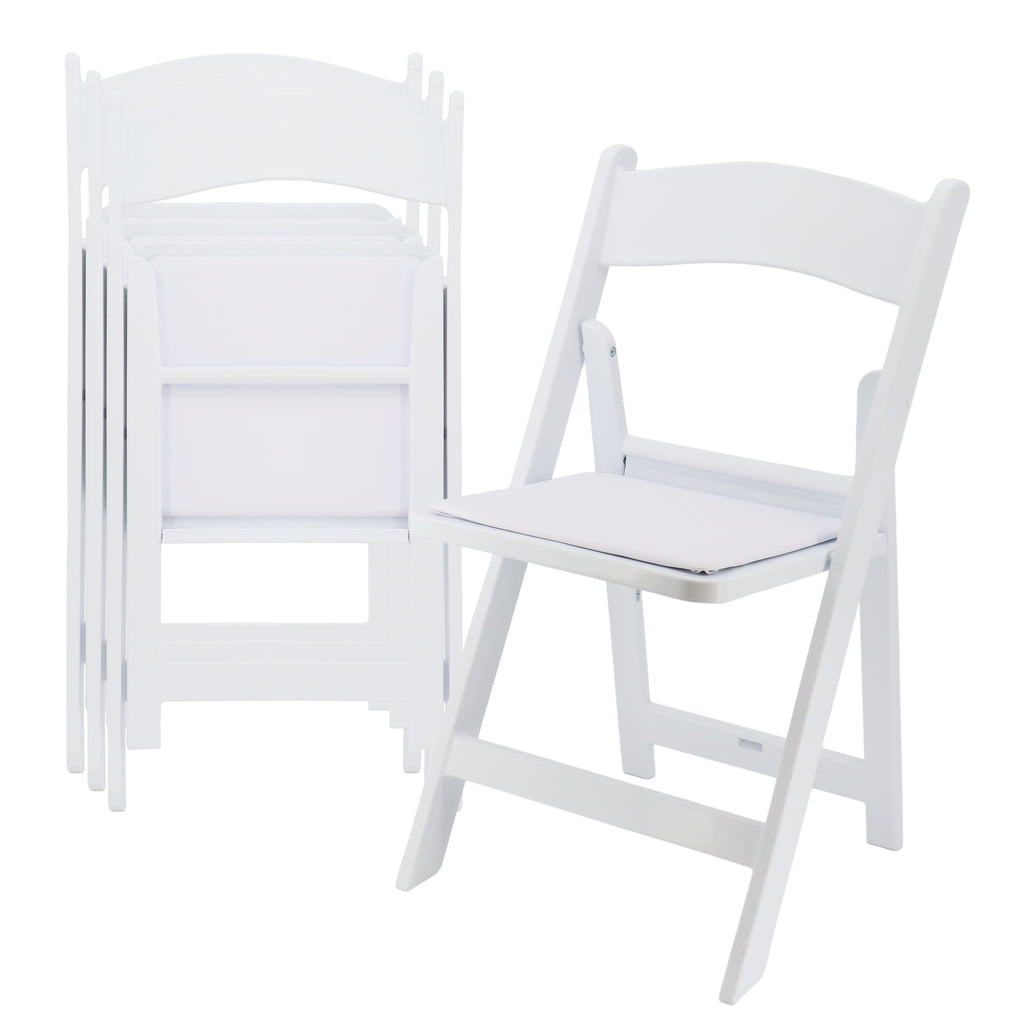 Elama  4 Piece Plastic Folding Resin Chair in White with Removable Seat Pad