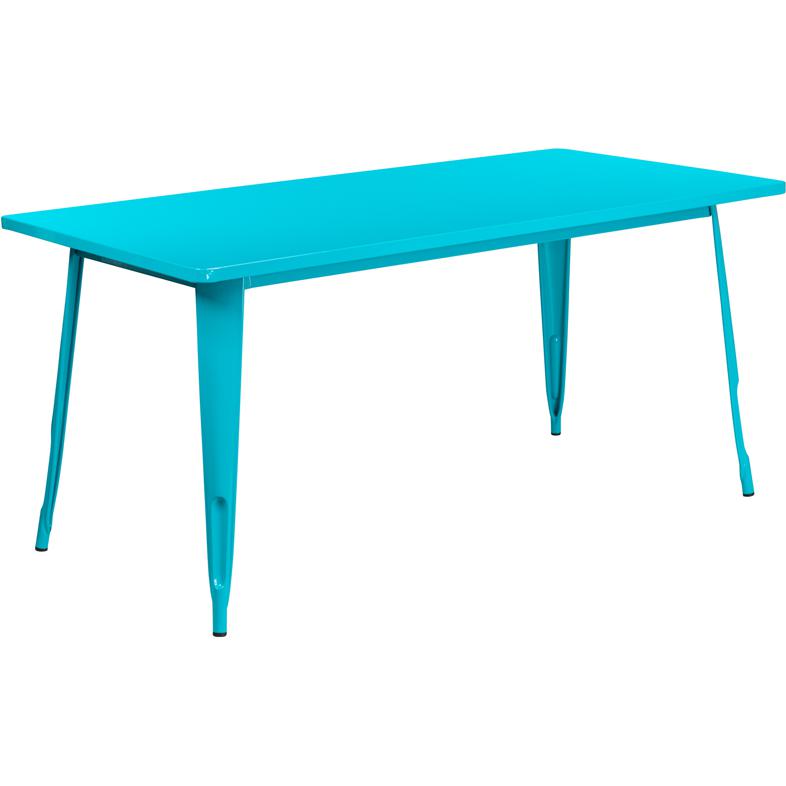 31.5'' x 63'' Rectangular Crystal Teal-Blue Metal Indoor-Outdoor Table - Flash Furniture