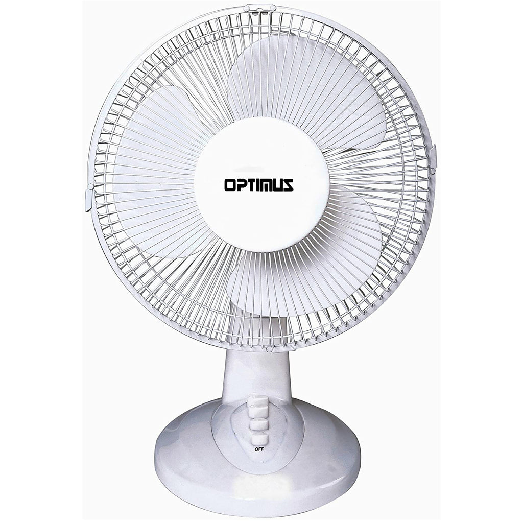 Optimus  12'' Oscillating Table Fan in White