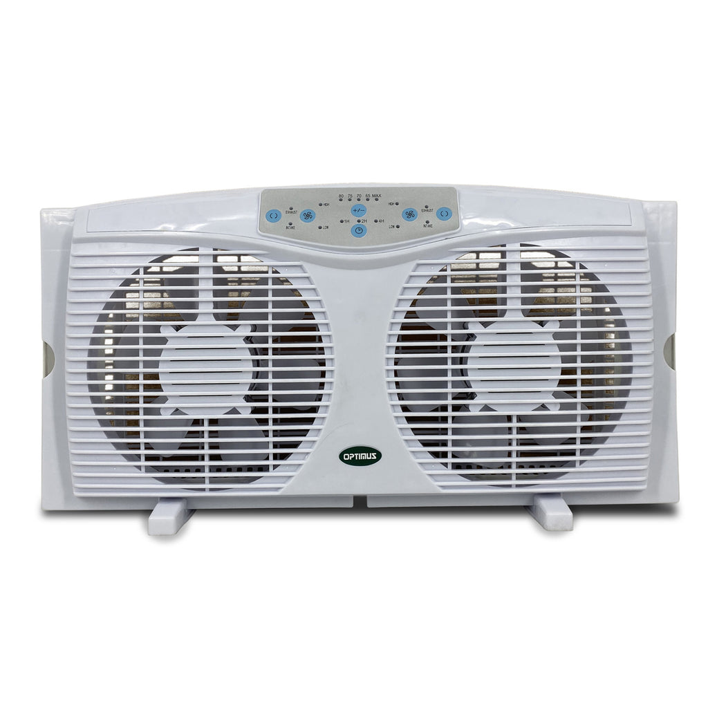 Optimus  8 in. Electric Reversible Twin Window Fan with Thermostat &amp; LED