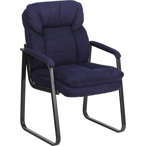 Navy Microfiber Executive Side Reception Chair with Lumbar Support and Sled Base - Flash Furniture