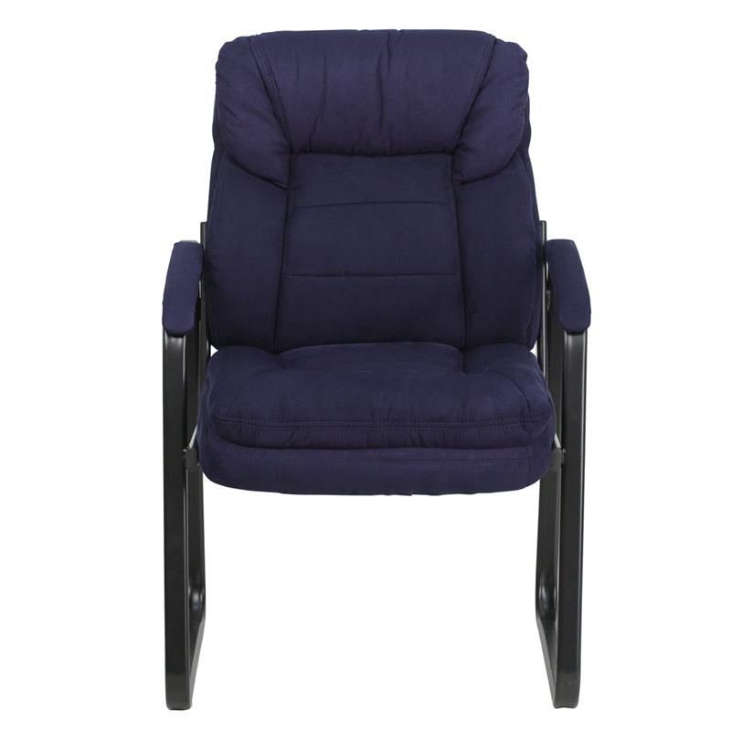 Navy Microfiber Executive Side Reception Chair with Lumbar Support and Sled Base - Flash Furniture