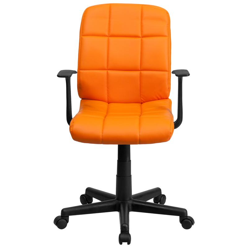 Mid-Back Orange Quilted Vinyl Swivel Task Office Chair with Arms - Flash Furniture