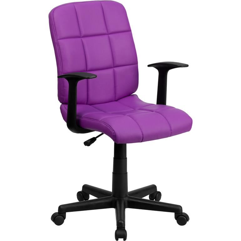 Mid-Back Purple Quilted Vinyl Swivel Task Office Chair with Arms - Flash Furniture