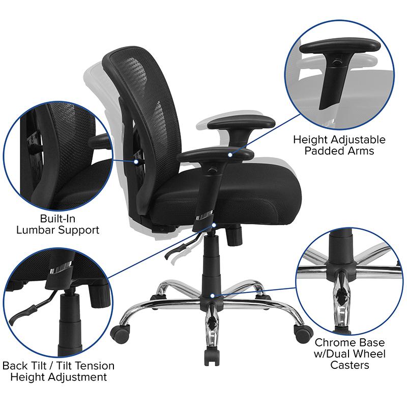 Big & Tall Office Chair | Adjustable Height Mesh Swivel Office Chair with Wheels - Flash Furniture