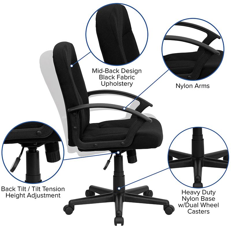 Mid-Back Black Fabric Executive Swivel Office Chair with Nylon Arms - Flash Furniture