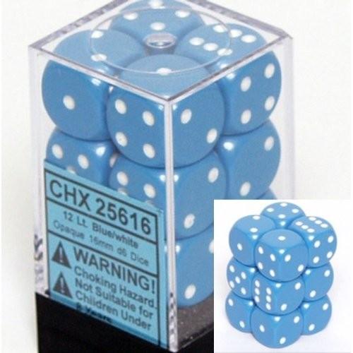 Chessex CHX25616 D6 - 16 mm. Opaque Dice  Light Blue - White  12 Ct. Pack Of 4