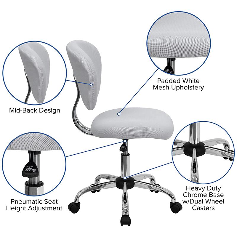 Mid-Back White Mesh Padded Swivel Task Office Chair with Chrome Base - Flash Furniture