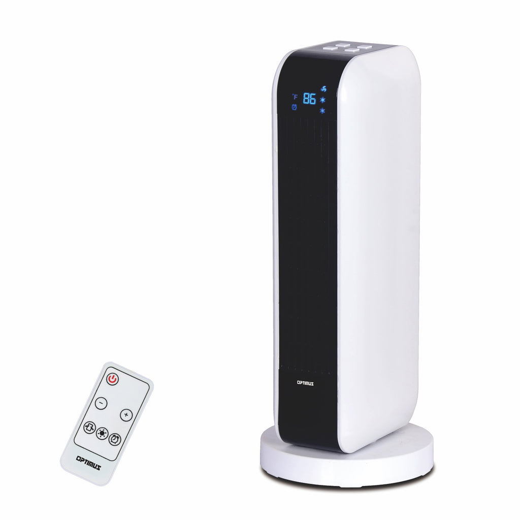 Optimus  17 in. Oscillating Tower Heater w/ Remote, Digital Temperature Readout &amp; Setting