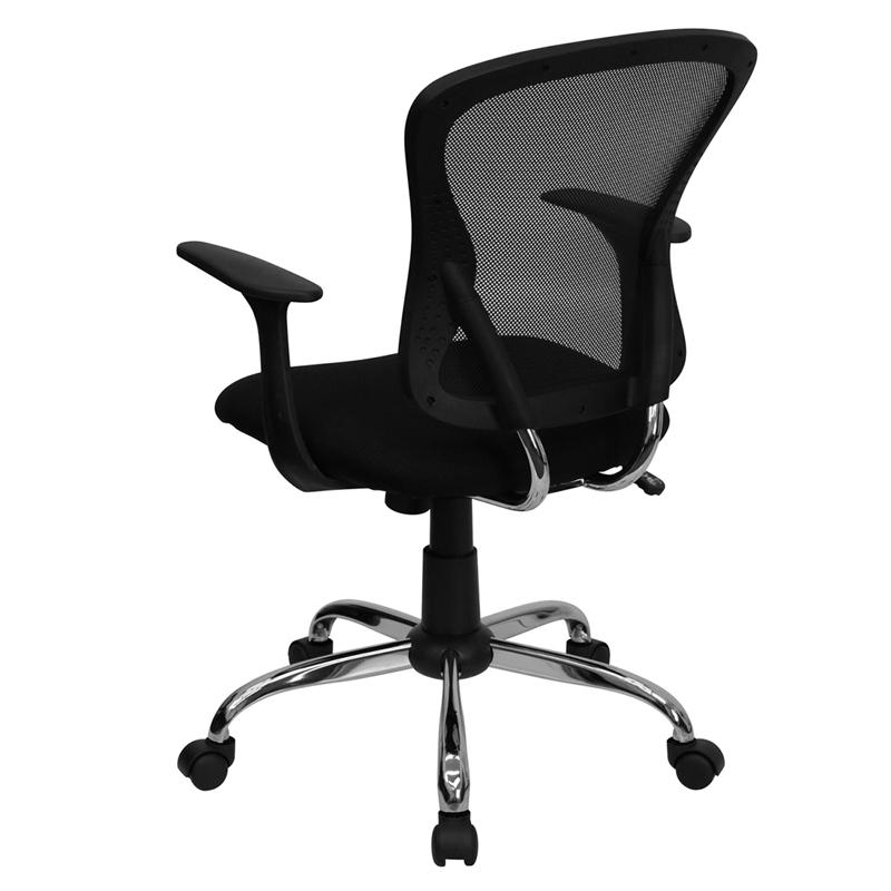 Mid-Back Black Mesh Swivel Task Office Chair with Chrome Base and Arms - Flash Furniture