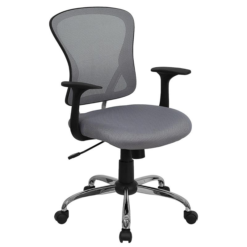 Mid-Back Gray Mesh Swivel Task Office Chair with Chrome Base and Arms - Flash Furniture